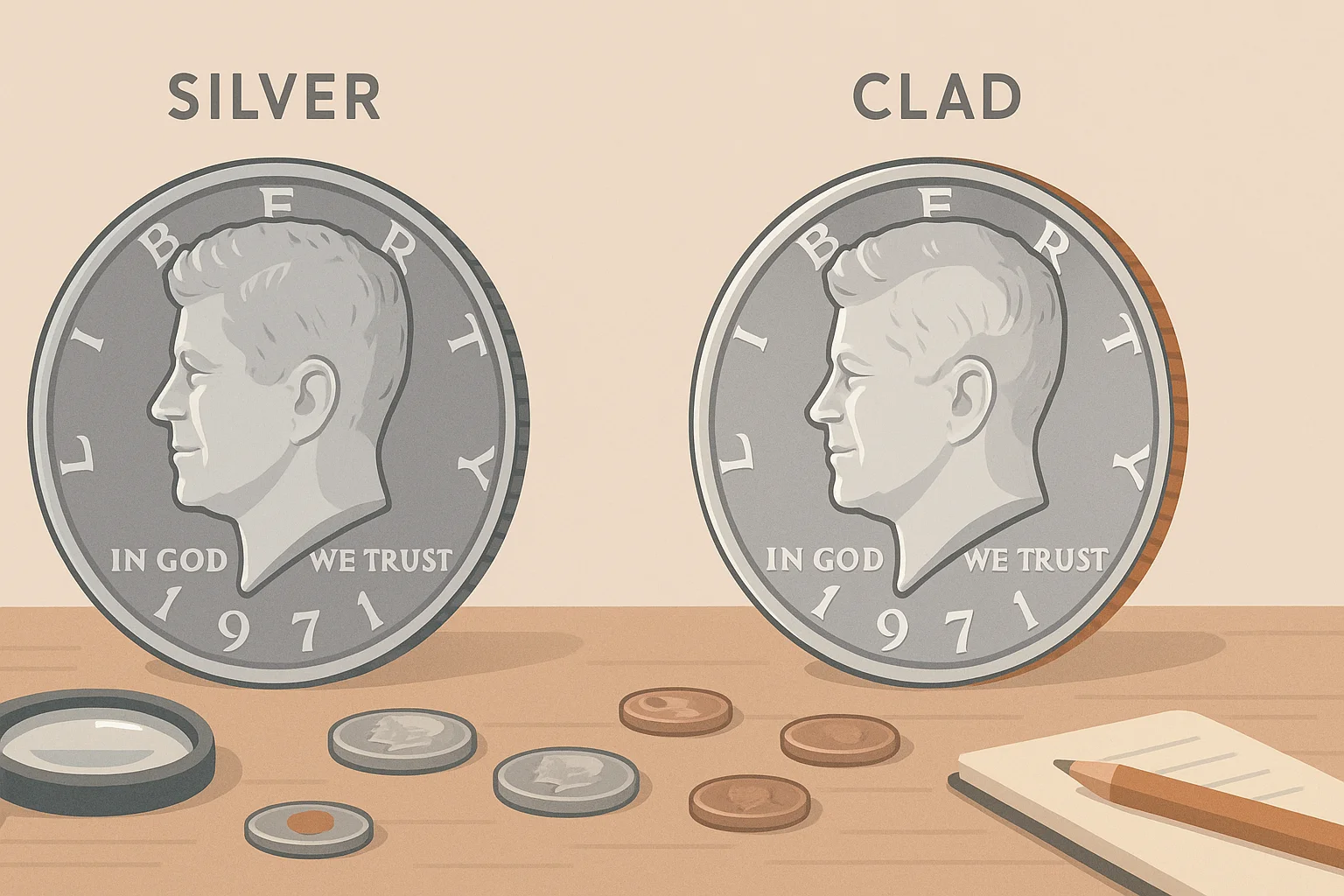  A brief comparison of two Kennedy half dollars.