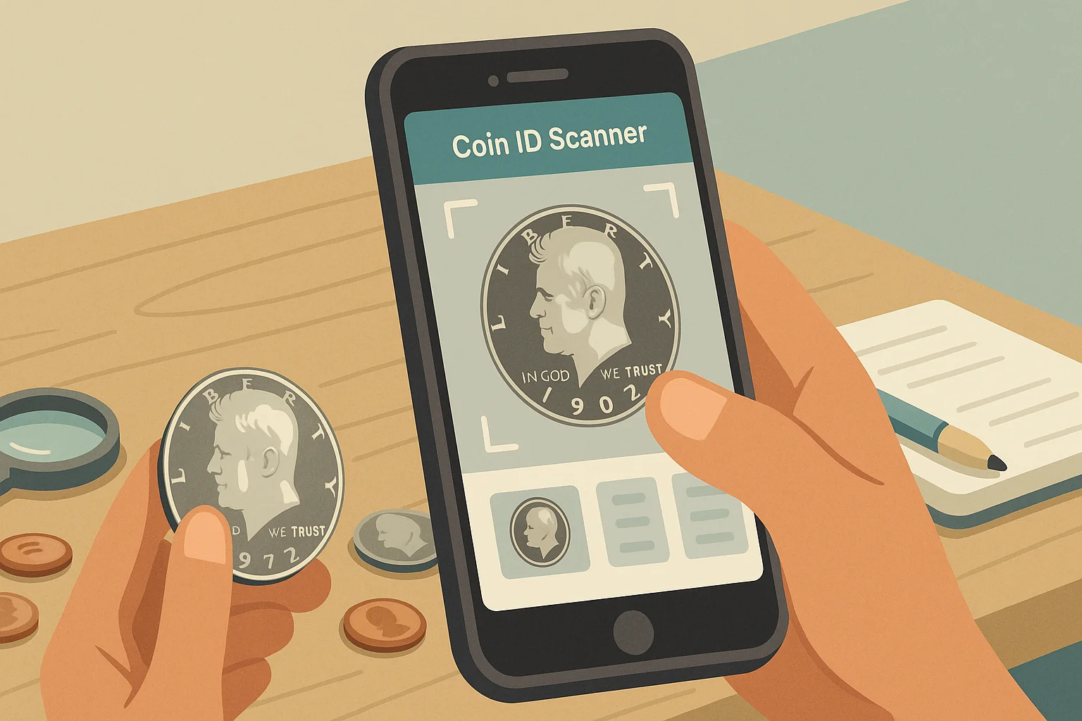 A collector scans a Kennedy half dollar via Coin ID Scanner.